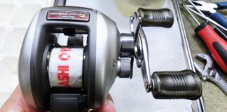 シマノ 97 スコーピオンメタニウムXT (RH322) レベルワインド受ケ 割れ 修理写真