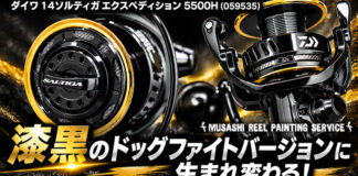スピニングリール塗装リペイント：ダイワ 14ソルティガ エクスペディション 5500H (059535)  艶ありブラック 全塗装